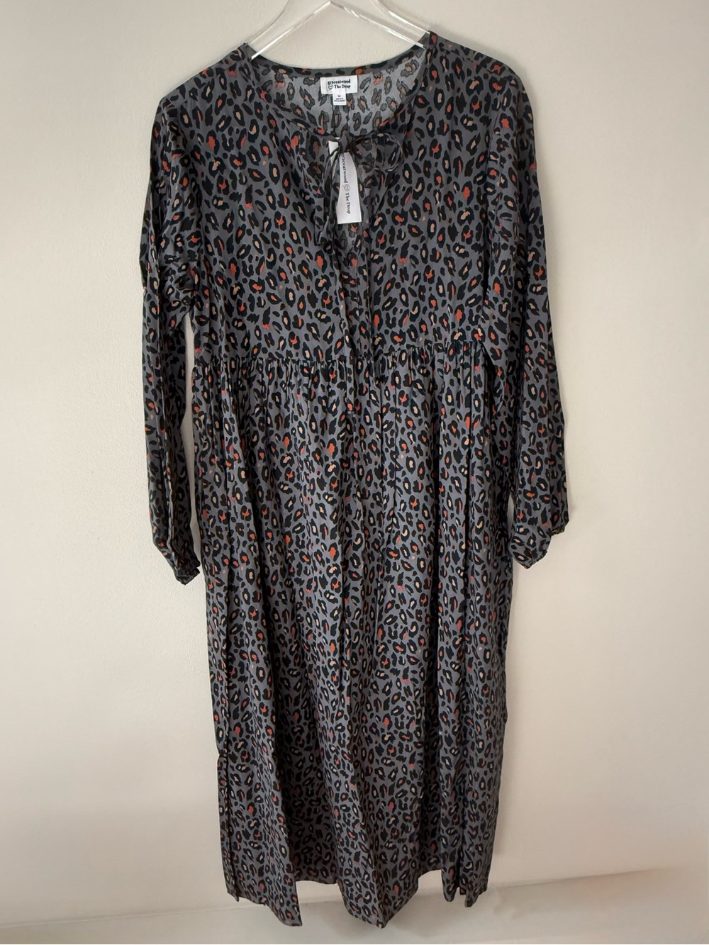 GRACE ATWOOD x THE DROP Gray Animal Print Midi Dress NWT